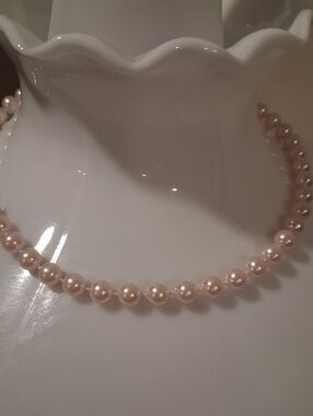 Delicate Blush Pearl Necklace for Women Faux Pearls
